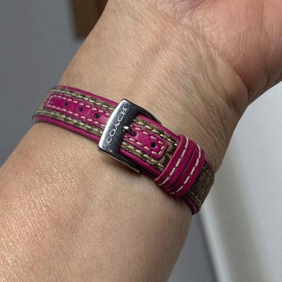 Coach Women's Boyfriend Watch Signature Logo Dial & Pink/Khaki Leather Strap - Picture 11 of 14